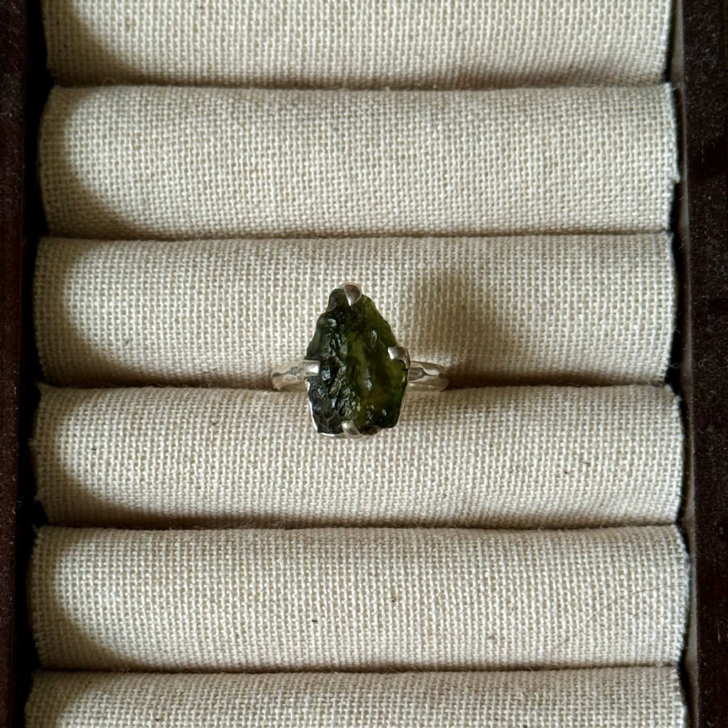 Sterling Silver Raw Moldavite Ring